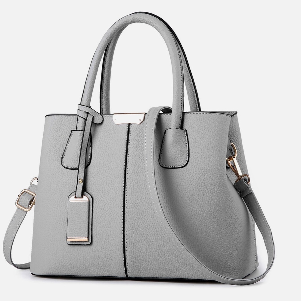 Grey - Large Tote Bag ( Square Design- PU Leather Handbag) Hot Item. 2025 Trend